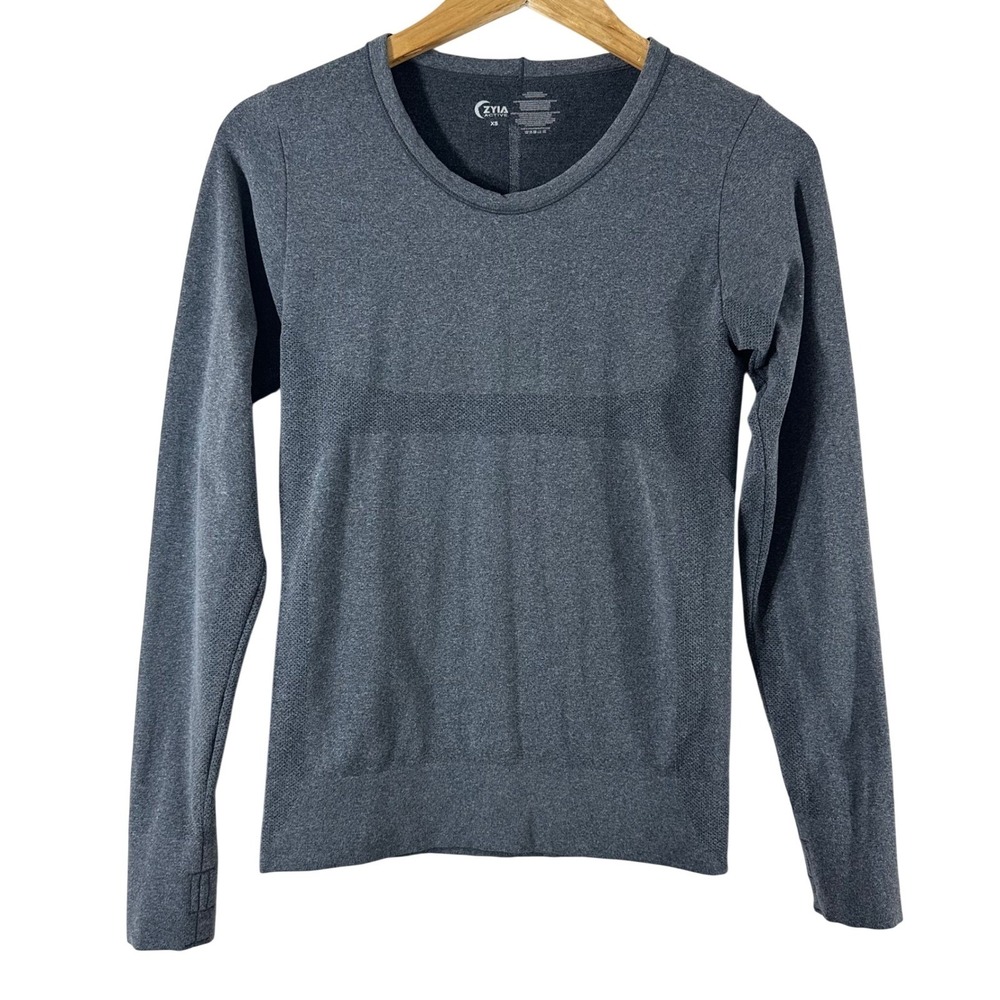 Zyia Active Gray Heather Seamless Long Sleeve Training Top Thumbholes XS NWOT